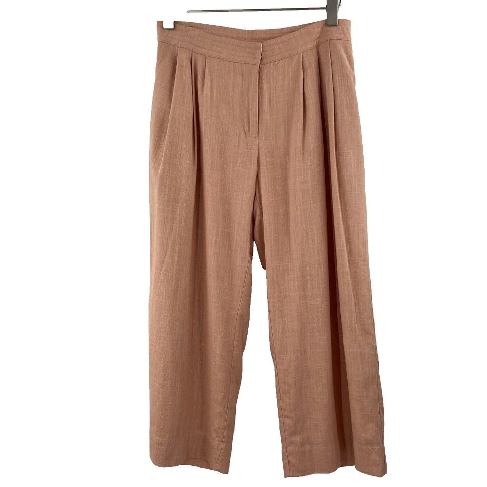 MOVINT Sz S Pants Wide Leg High Waist Linen Blend Lined Pleated Coral 22" Inseam